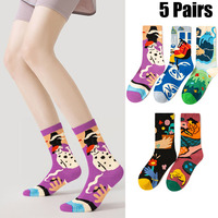 5 Pairs Women Happy Funny Socks Flower Pot Fashion Animal Cat Dog Men Scoks Street Skateboard Socks Winter Autumn Long Socks