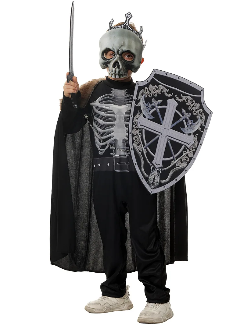 Disfraces de actuación infantil de Halloween, disfraces de juego de rol de terror esqueleto, Caballero del cráneo