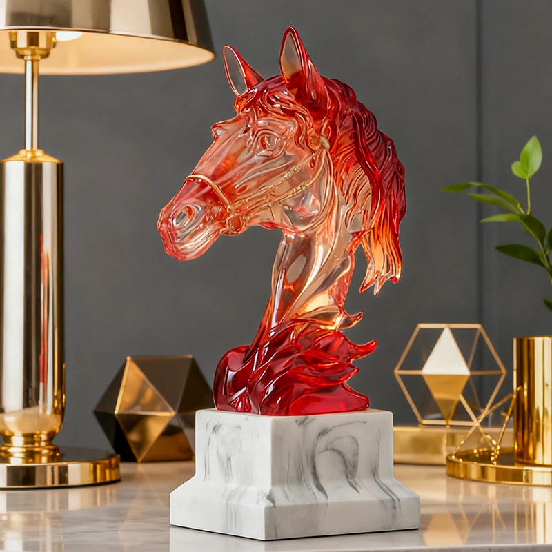 Resin Handicrafts Transparent Horse Head Sculpture Simulated Animal Ornaments Abstract Horse Home Decoration Accessories