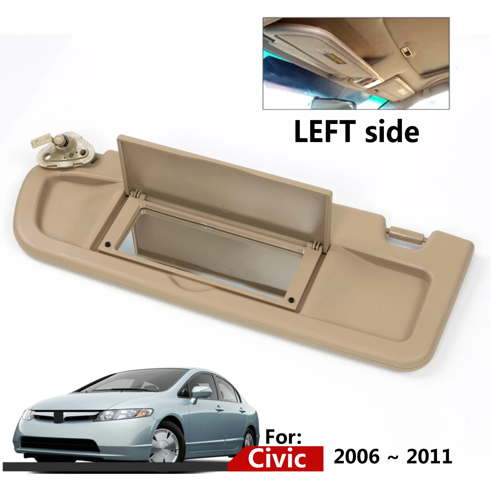 83280-SNA-A01ZB Left Side Car Sun Visor For Honda Civic 2006 2007 2008 2009 2010 2011 Pearl Ivory Tan Driver Side YR327 Sunvisor