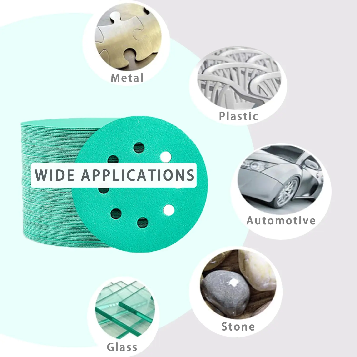 5 Inch 8 Holes Hook and Loop PET Film Aluminum Oxide Sandpaper Assorted 40-2000 Grits for Polishing and Sanding Car Body