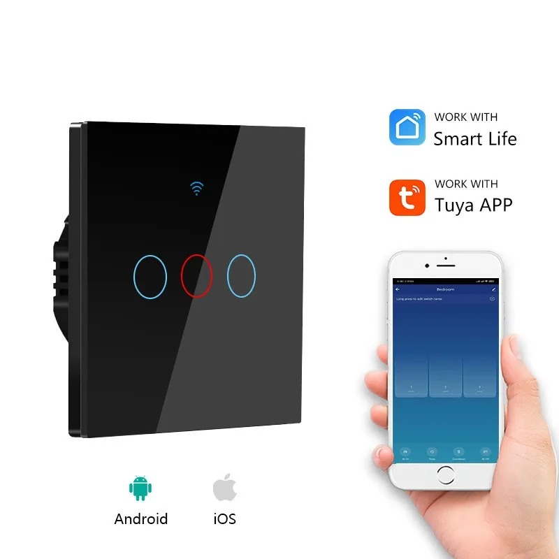 Sakelar pintar Tuya WIFI 110-240V 10A Alexa suara rumah Google 1/2/3/4 Gang nol kawat api Sensor sentuh US/EU sakelar pengendali jarak jauh