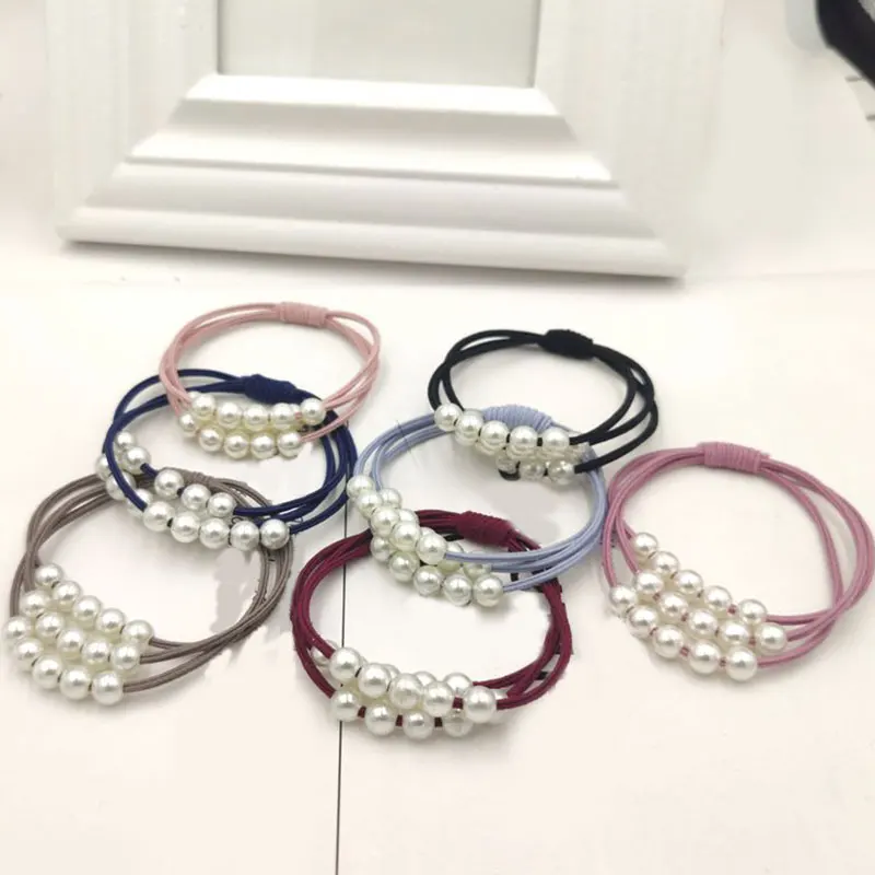 Pearl Elastic Hair Bands, Multilayer Ponytail Holder, Rubber Headband, Band para Mulheres e Meninas, Acessórios para Cabelo, Frete Grátis