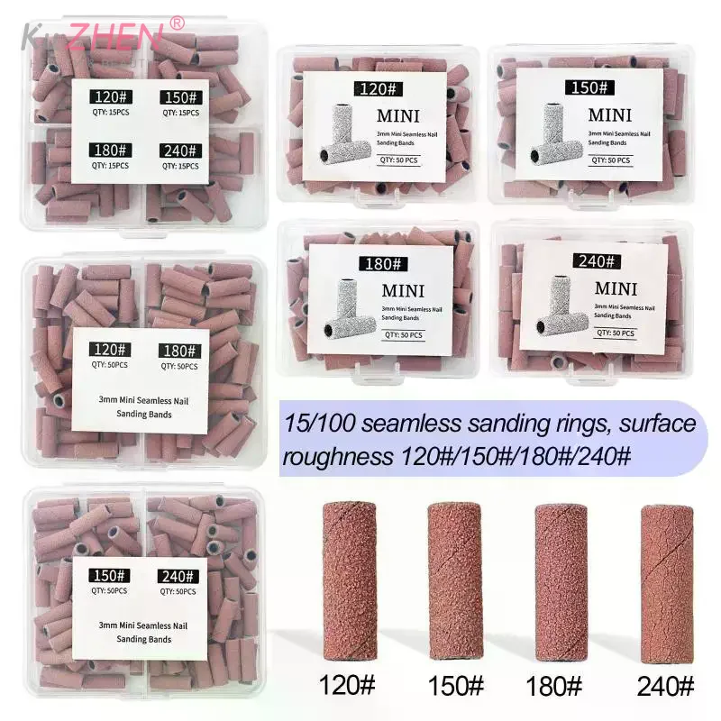 50/60/100Pcs/Box Sand Paper 3MM Mini Nail Sanding Bands Sets For Dead Skin Calluses Nail Gel Remove 120#150#180#240#
