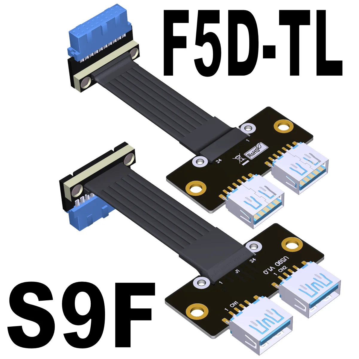 MotherBoard 20Pin to Dual USB 3.0 Female Data Cable Foil Braided Shield Screw Panel Mount Available in 5cm to 50cm Sizes