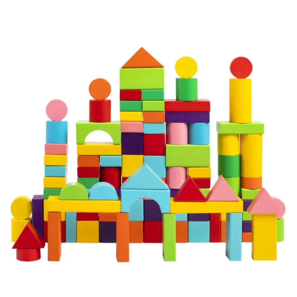40-100PCS Colored Large Particle Building Blocks, Children's Wooden Toys, Early Education and Cognitive Enlightenment