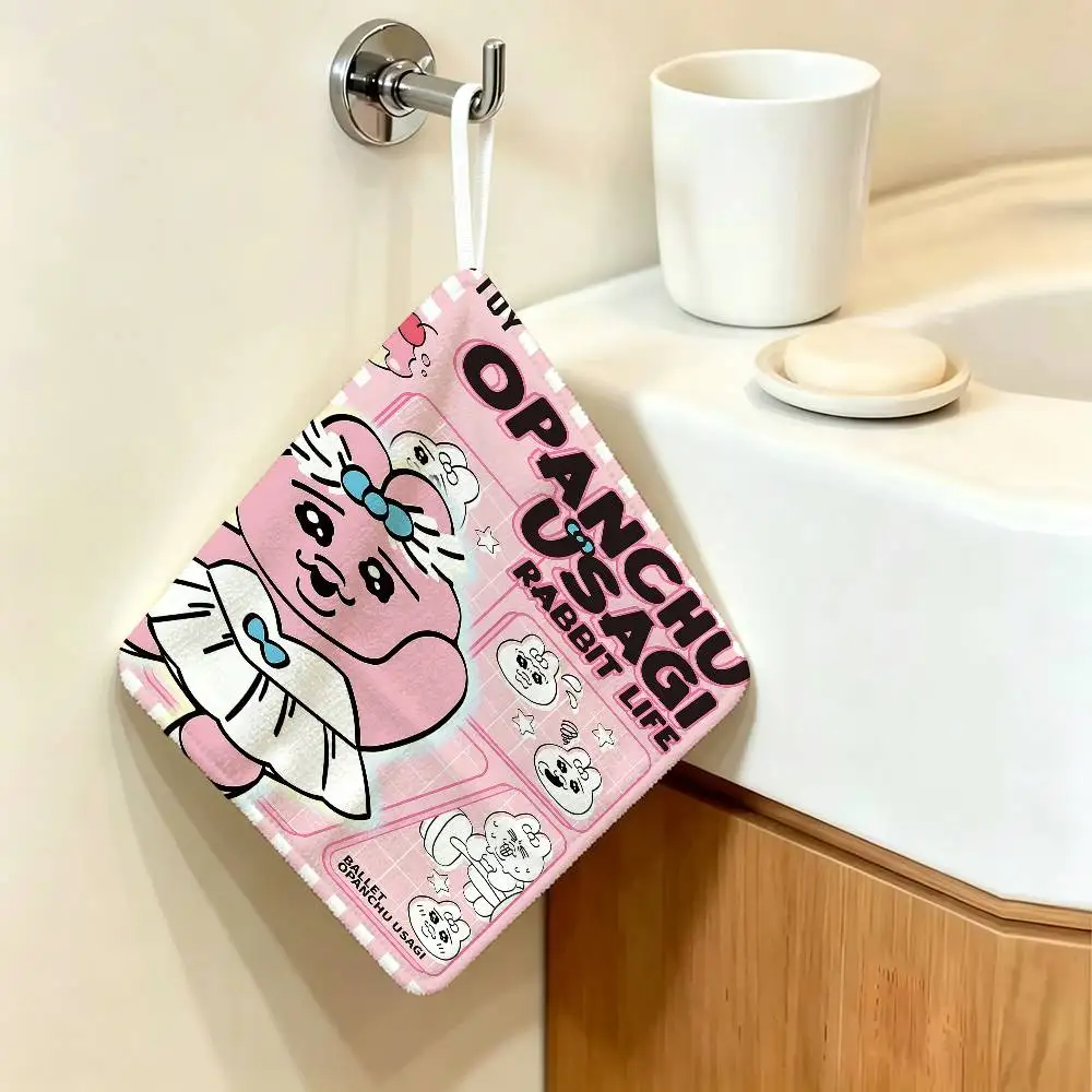 Cute O-Opanchu Usagi Hanging Kitchen Towel, Polyester Cotton Material, Wear Resistant Hand Wiping Towel for Home