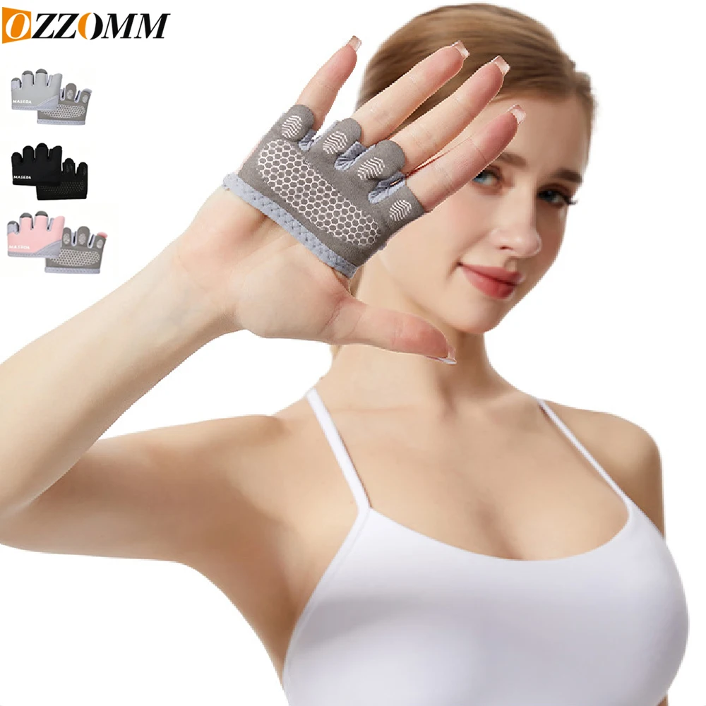 1Pair Weight Lifting Gloves with Silicone Palm Pads – Anti-Slip Fingerless Gym Gloves for Pull Ups, Cross Training Men Women