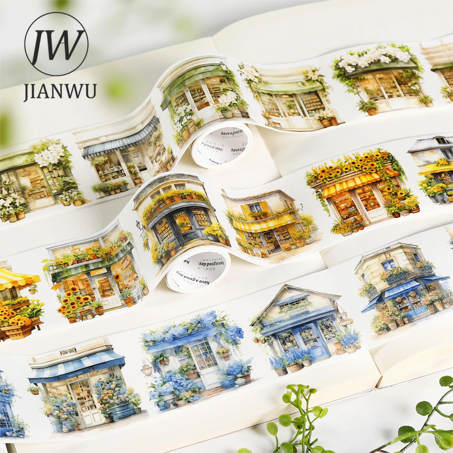 

JIANWU 60mm*200cm Corner Florist Series Vintage Watercolor Flower Shop Collage Washi Tape Creative DIY Journal Stationery