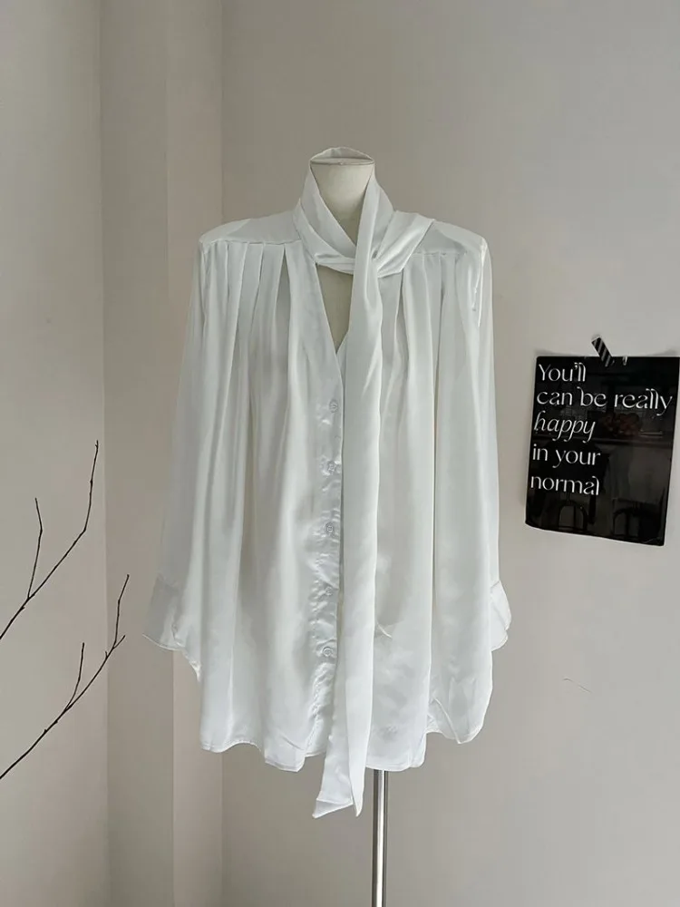 

Baggy Shirts Women Elegant Stylish V-neck Korean Style Temperament Simple Daily All-match Spring Clothing Solid Office Ladies