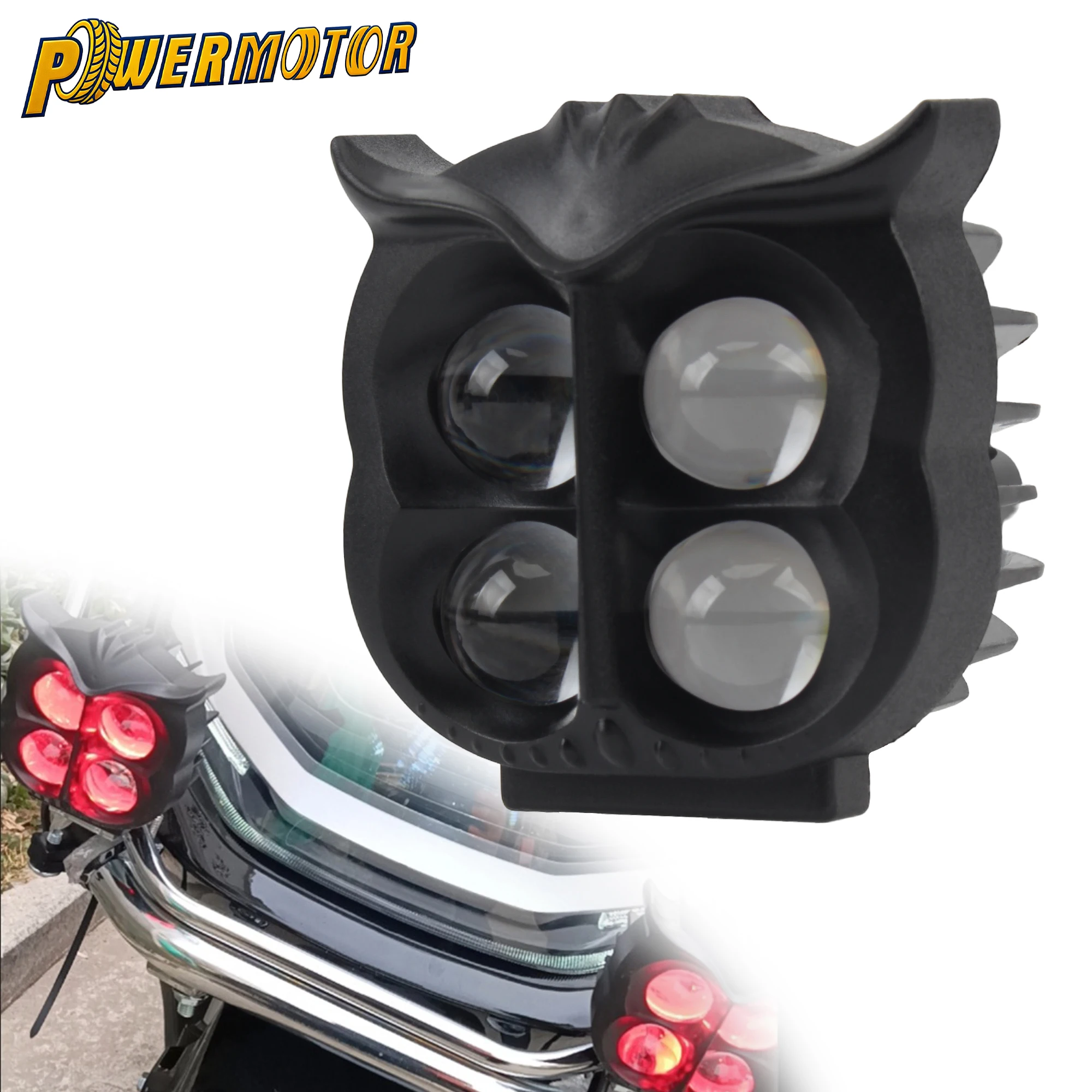 

Motorcycle LED Fog Lights Owl Shape 4 Light Modes White Yellow Red Spotlights Moto Scooter Running Auxiliary Lamp Accessories