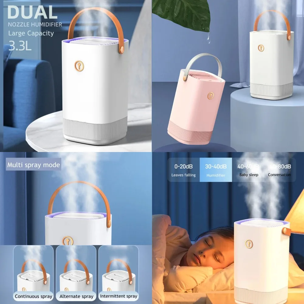 

Ultrasonic Household Air Humidifier with Double Nozzle for Heavy Fog, USB-Powered, 3300ML Capacity, Cool Mist Diffuser with Colo