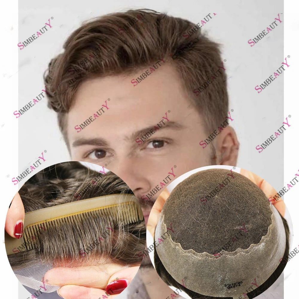 

Men's Ash Blonde Human Hair Prosthesis Capillary Toupee Swiss Lace Insivible Bleach Knots Natural Hairline Hair Replacement Wig