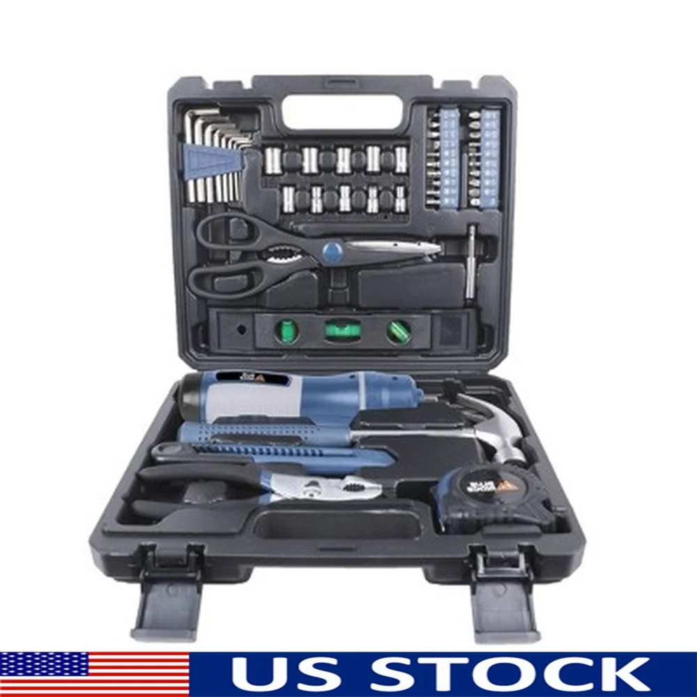 

47pc Household Tool Kit with Hammer Pliers Screwdriver Scissors Utility Knife Tape Measure Carrying Case Home Maintenance