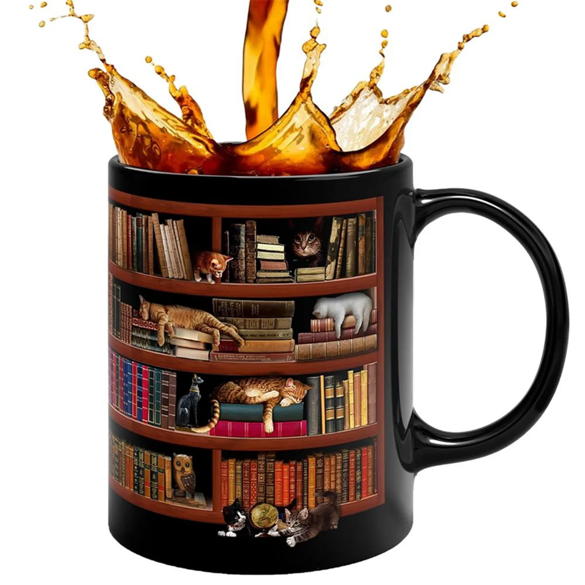 3D Bookshelf Mug Library Bookshelf Cup Bookshelf Cat Design Book Mug Book Club Cup Novelty Coffee Mug Motivational Quote