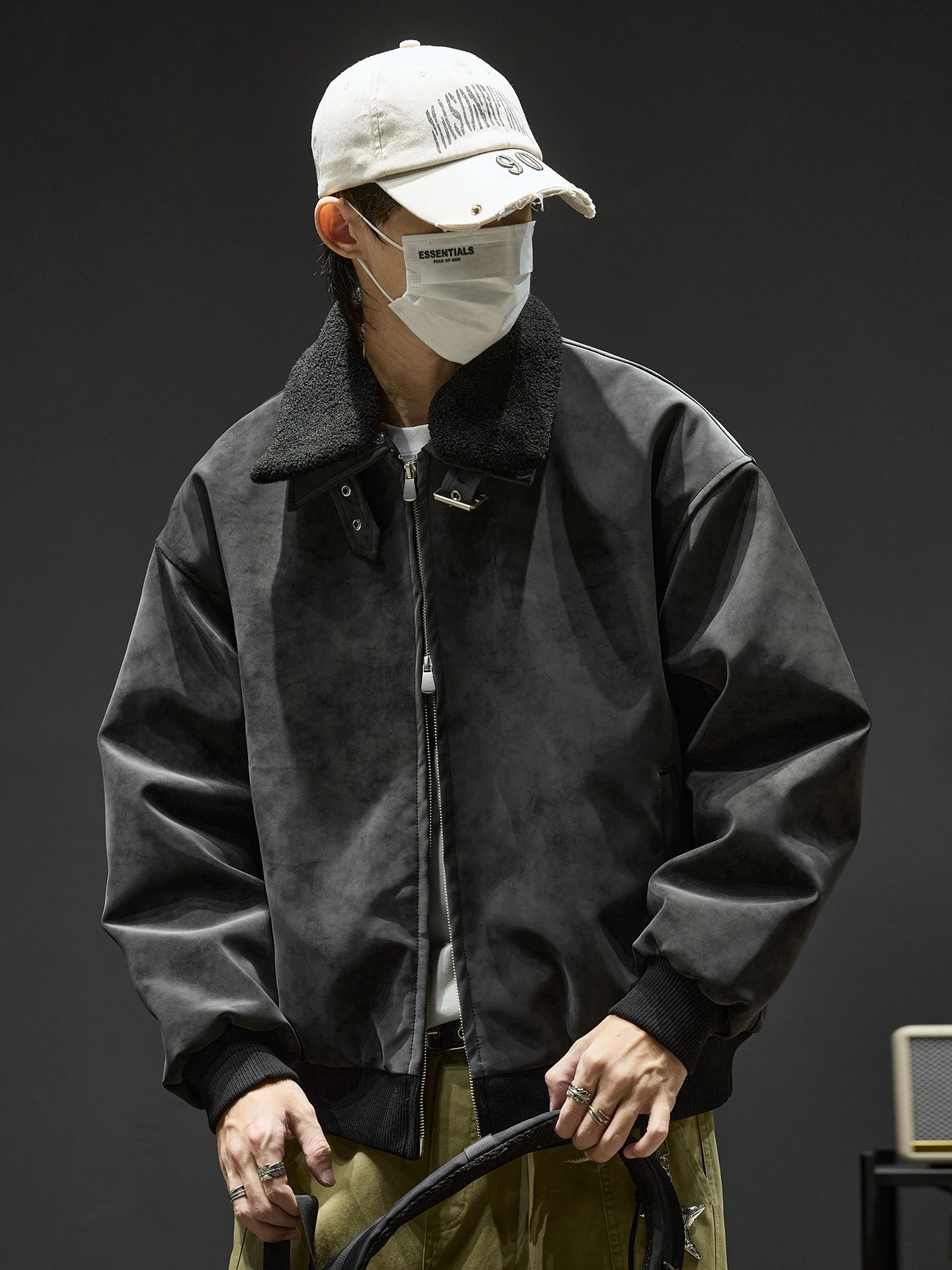 الرجال الجلد المدبوغ Jaet Thiened القطن بولي Leather الجلود القابلة للإزالة الفراء طوق ملابس خارجية شتاء دافئ طويل Sve سستة إغلاق اللون