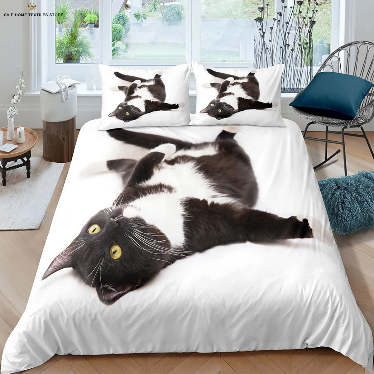 

Cute Cartoon Animal Cat 3d Stereo Printing Quilt Cover Bedding Set Duvet Cover Pillowcase Three-Piece Set Machine Washable