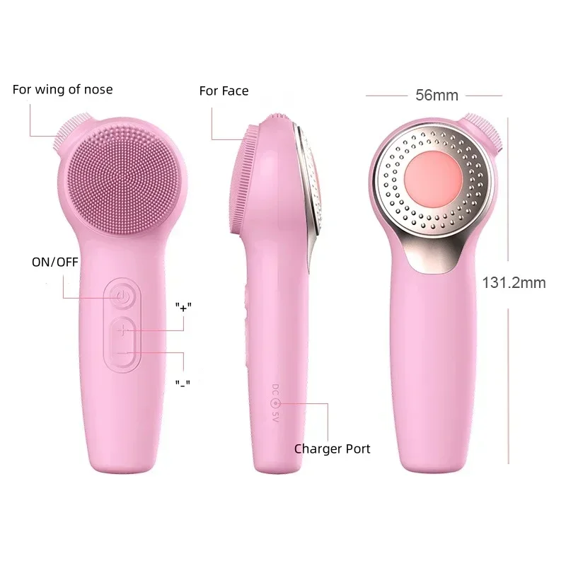 2 in 1 Sonic Facial Cleansing Brush Silicone Ultrasonic Vibration Skin Massager Face Cleanser Deep Pores Blackhead Clean Washing