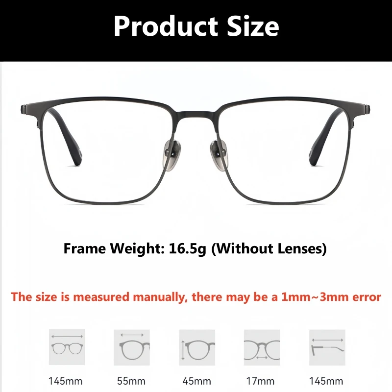 YIMARUILI Men's Business Titanium Glasses Ultra-light Retro Fashion Square Big Size Optical Prescription Eyeglasses Frame 70809