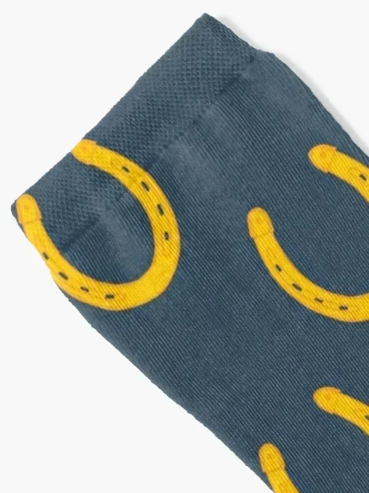 Lucky horseshoes blue and gold print Socks japanese fashion valentine gift ideas winter thermal tennis Woman Socks Men's