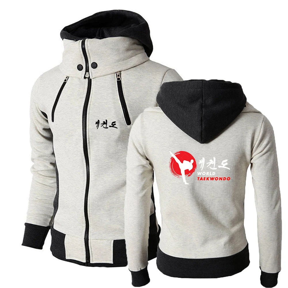 WTF World Taekwondo Federation 2022 Men\'s New Long Sleeves Jackets Warm Windproof Double Zipper Casual Hooded Design Coats Tops