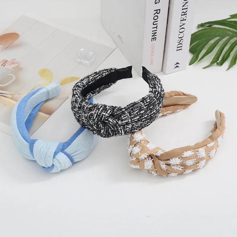 

Black Knotted Headband for Women Wide Hair Bands lace Brown Non Slip Fashion Hair Hoop Solid Hairband for Girls Hair Accessories