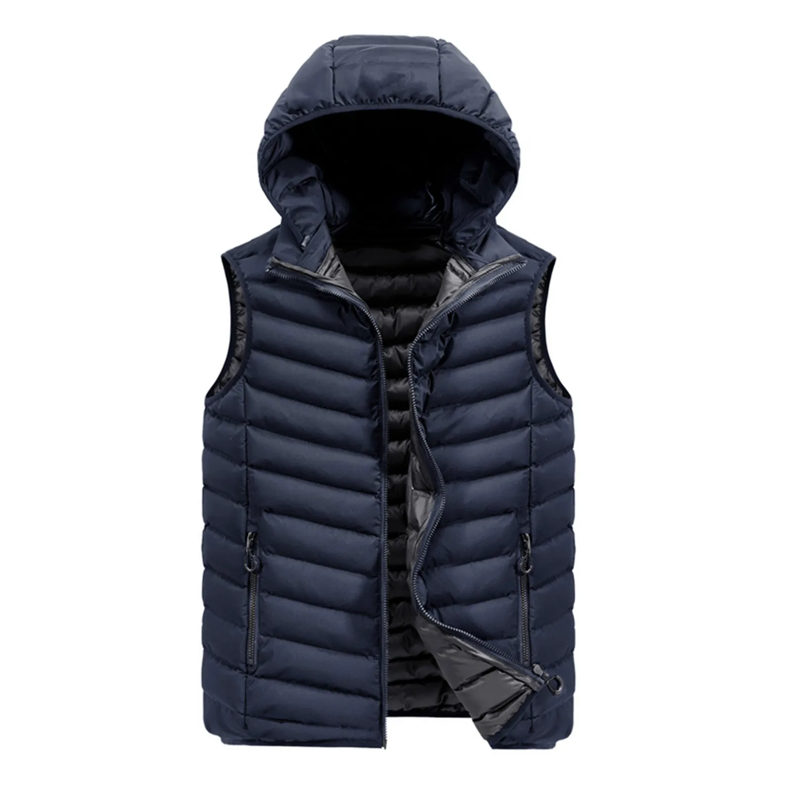 Men Winter Coat Vest  Warm Sleeveless Jacket Casual Waistcoat Hooded Coat Down Jacket Solid Vest chaquetas hombre