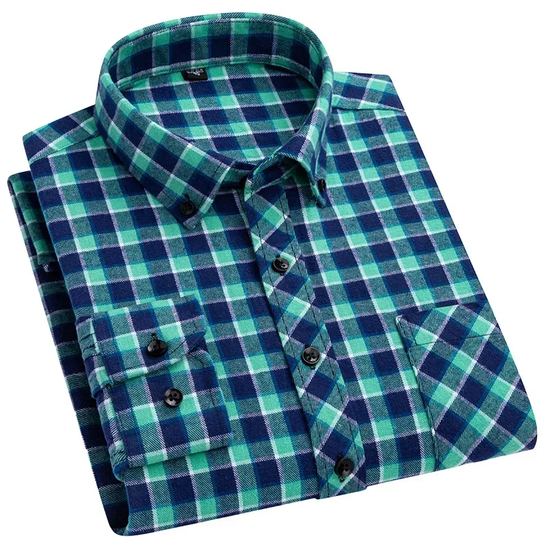 

Plus Size 6xl 7xl 8xl Men's Autumn Shirts 100% Cotton Long Sleeve Loose Green Plaid Soft Comfort Business Office Christmas