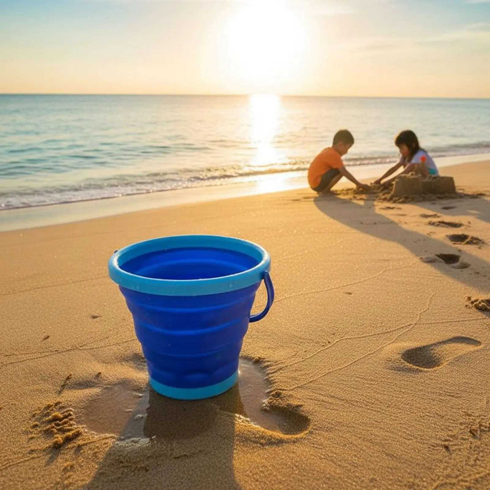 7 Pieces Foldable Beach Pail Set Included Foldable Sand Toy Set Foldable Sand Pail and Tools Creative Molds Sifter Lid