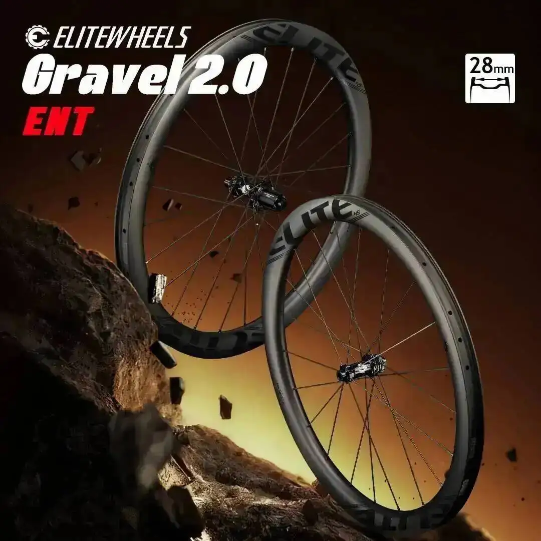 ELITEWHEELS ENT GRAVEL 2.0 UD マット仕上げ ローカーボン グラベルホイールセット 28mm インナーワイド チューブレスレディ 4ポール POE 120 ラチェットハブ