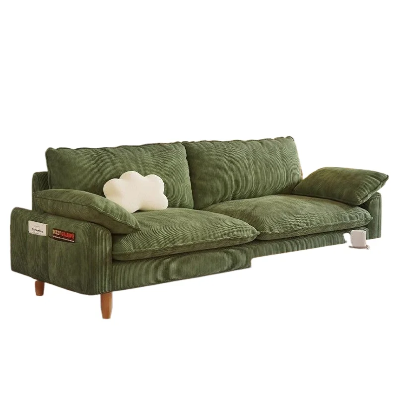

Retro straight row fabric sofa living room small apartment corduroy triple combination
