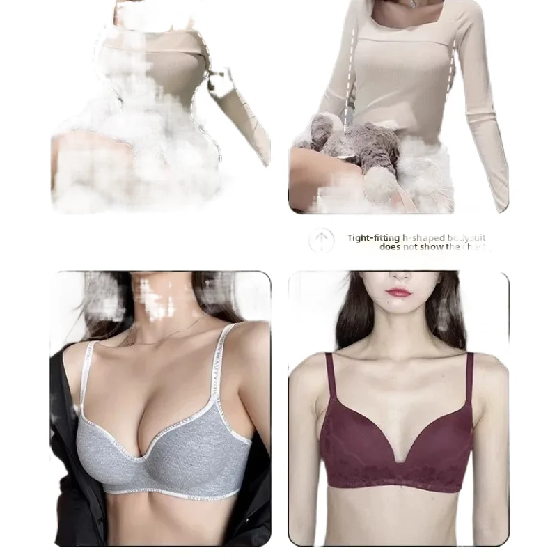KUCLUT Push-Up Bra for Spring and Summer, Seamless, Wireless, Soft Support, Anti-Sagging, Side Breast Shaping, Letter Print