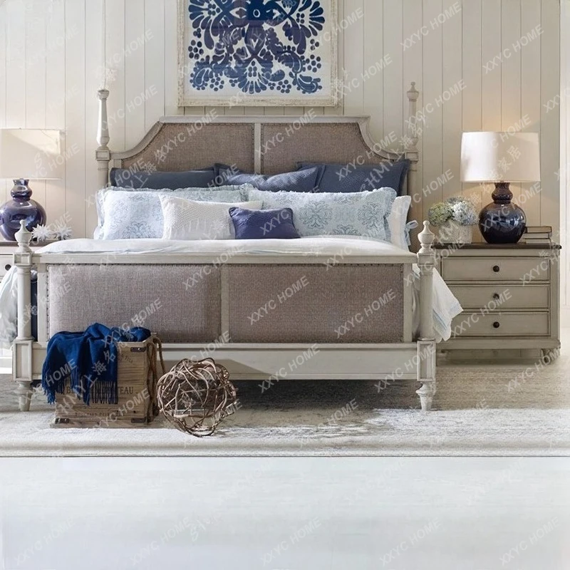 A Modern fashion light luxury double bed master bedroom simple white storage bed  retro