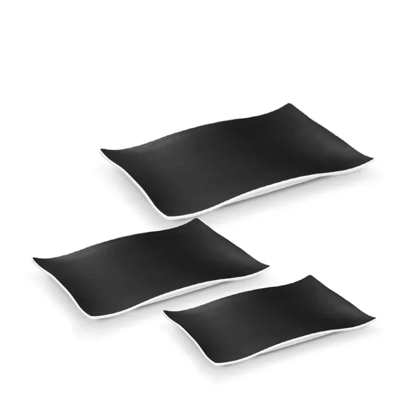 Melamine Plates Rectangle Sushi Plate Melamine Tableware Black and White Dinner Plates Plastic Plate Cafeteria Serving Tray