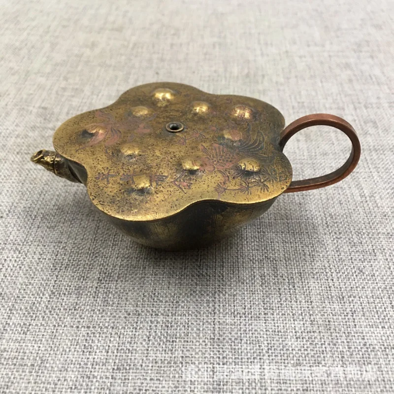 Folk Backflow Brass Water Drop Study Copper Ware Study Appliance Lotus Seedpod Water Drop Pot Goldfish Pattern Water Dropper