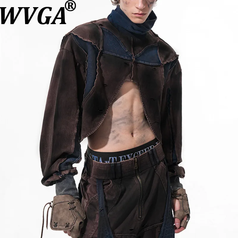 

WVGA весна лето новый мужской пуловер с ворсовым воротником в стиле пэчворк модный свитшот нишевый шикарный повседневный винтажный топ с длинными рукавами Ins W13114