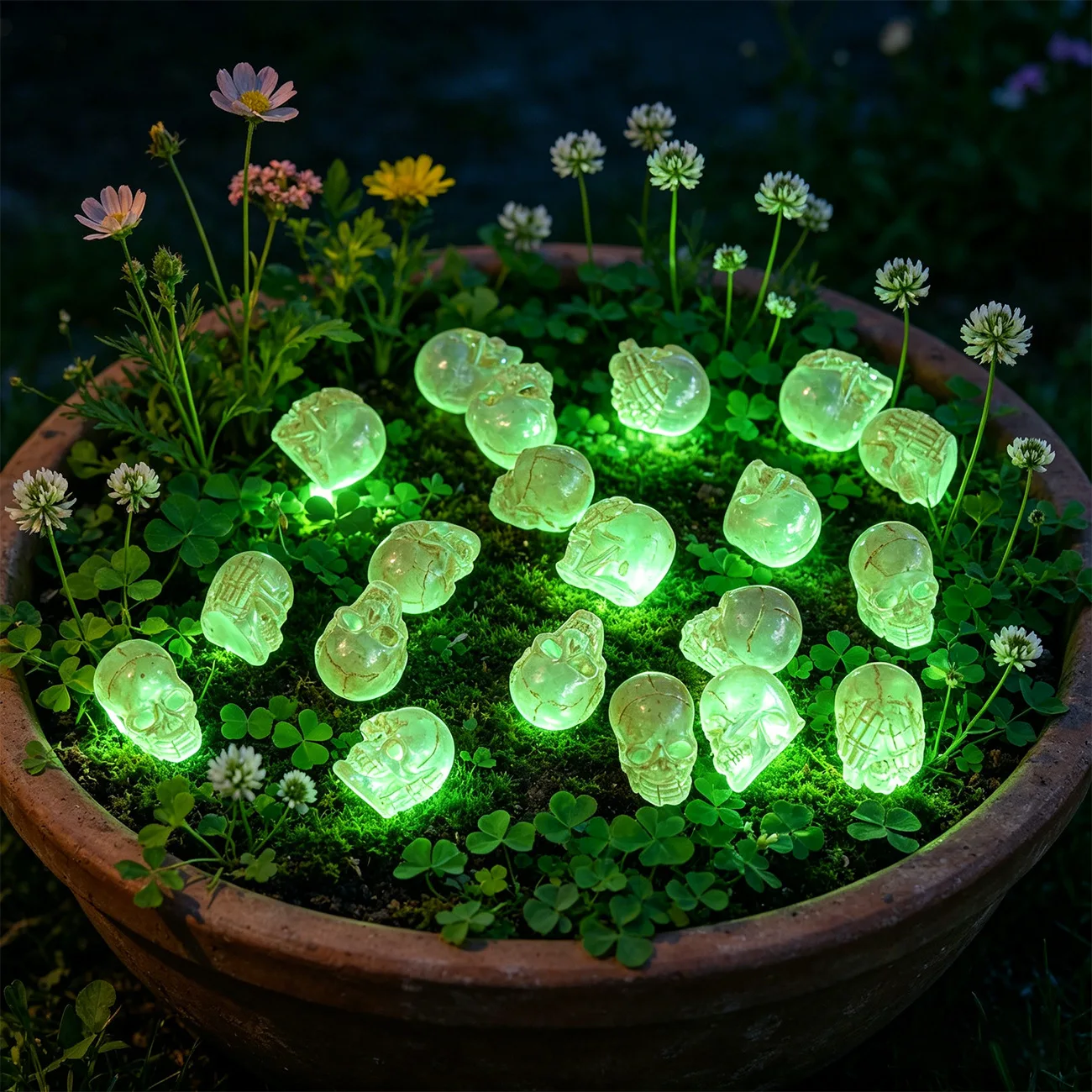 Set of 20 luminous skull resin handicraft ornaments Antique skull micro-landscape ornaments Potted plant ornaments