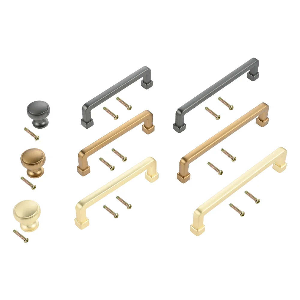 1pc Long Simple Handle With Matching Screw Gold Zinc Alloy Knobs Cabinet Drawer Door Wardrobe Home Decoration Furniture Hardware