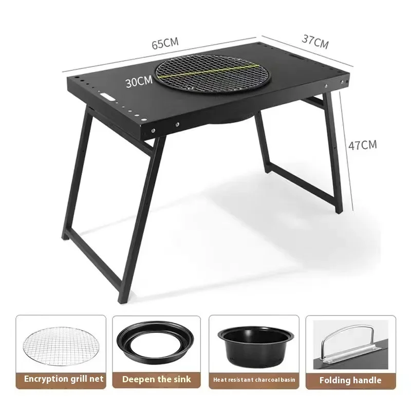 Portable Outdoor Charcoal Stove Folding Encircled Table Stainless Steel Home Courtyard Tea Cooking Cross-Border Wholesale