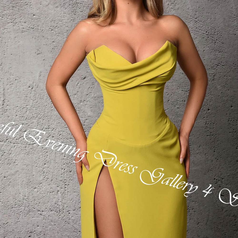 Customized Classic Pleat Strapless Floor Length Side Slit  Vestidos De Fiesta Straight Jersey Sleeveless Vestidos Para Mujer