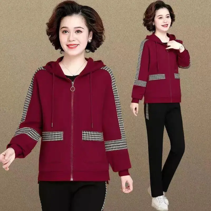 

Casual Sportswear Set for Middle-Aged Mothers Autumn Outerwear Large Size New Two-Piece Suite Female Leisure Fashion