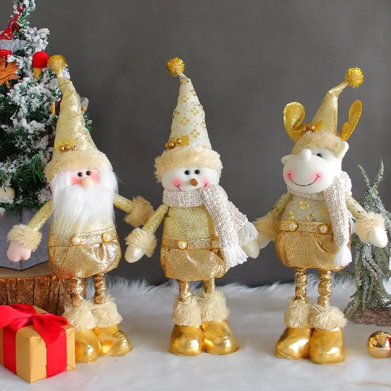 Santa snowman christmas retractable doll golden christmas standing doll ornament