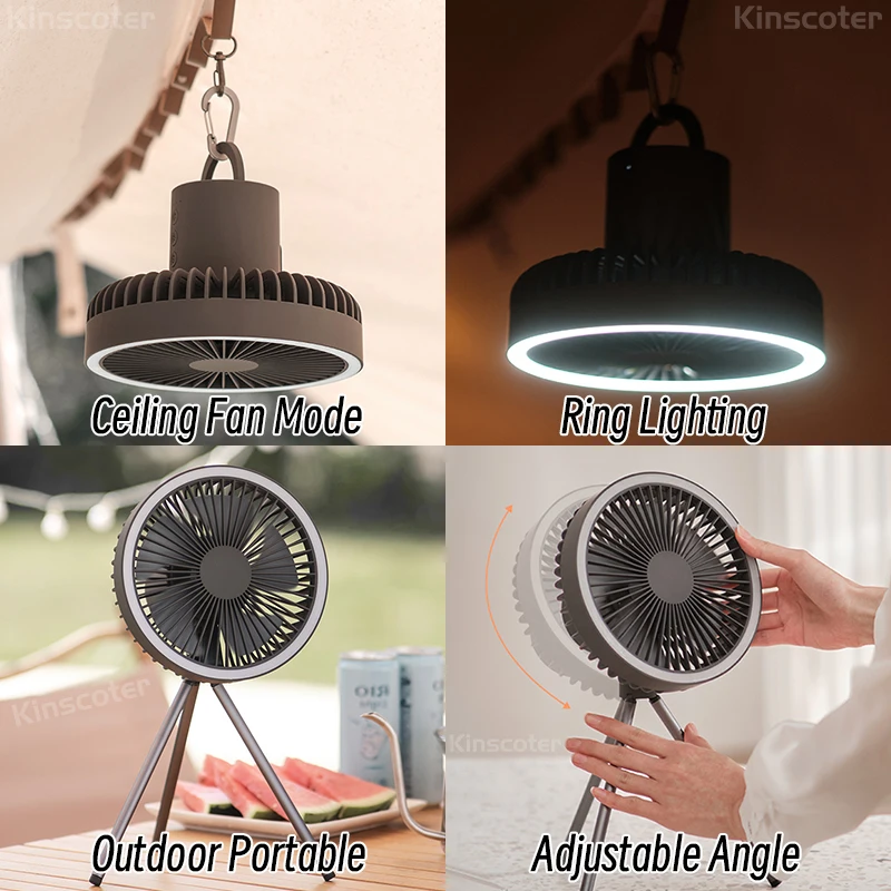 

10000mAh Camping Fan Circulator Wireless Ceiling Rechargeable Desktop Portable Electric Fan with Power Bank LED Lighting Tripod