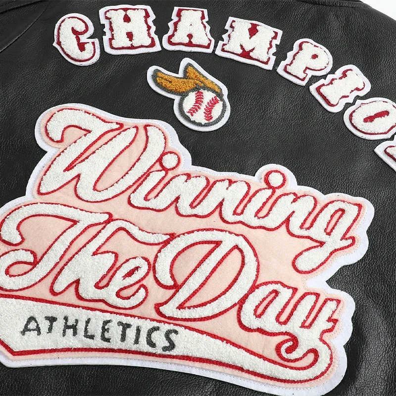 Новая мужская кожаная куртка из мягкой телячьей кожи с несколькими этикетками и вышивкой, короткий мотоциклетный топ с воротником-стойкой, черный