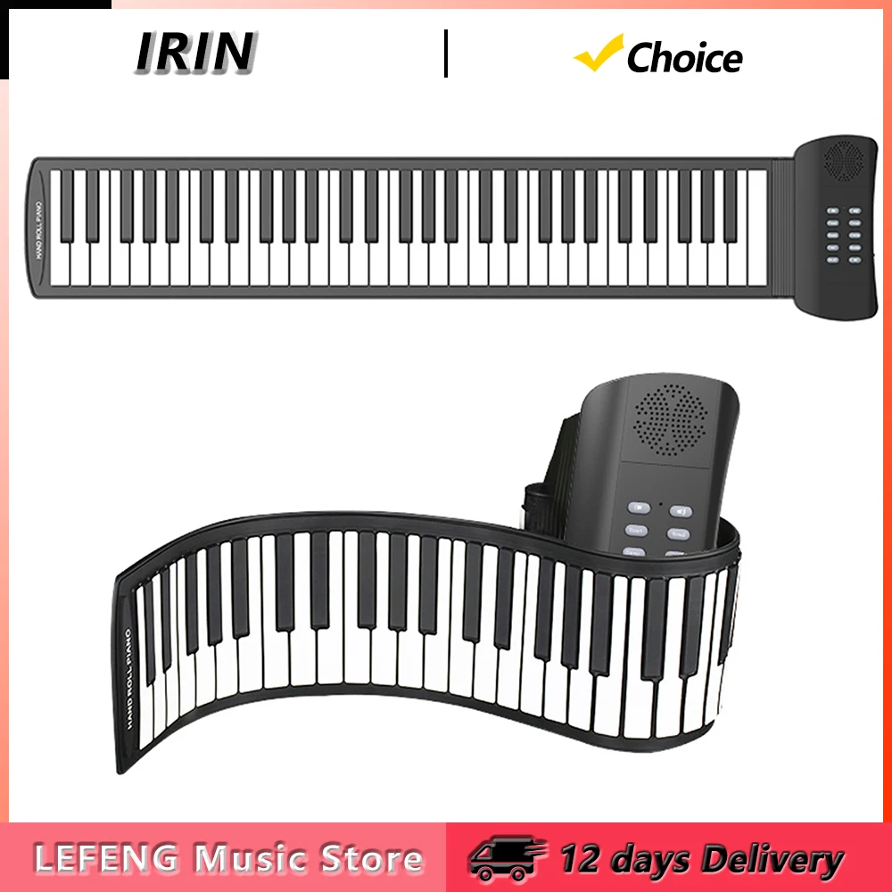 IRIN PM61 61 Keys Hand Roll Piano Portable Foldable Silicone Electronic Piano Keyboard Instrument 16 Tones Electronic Piano