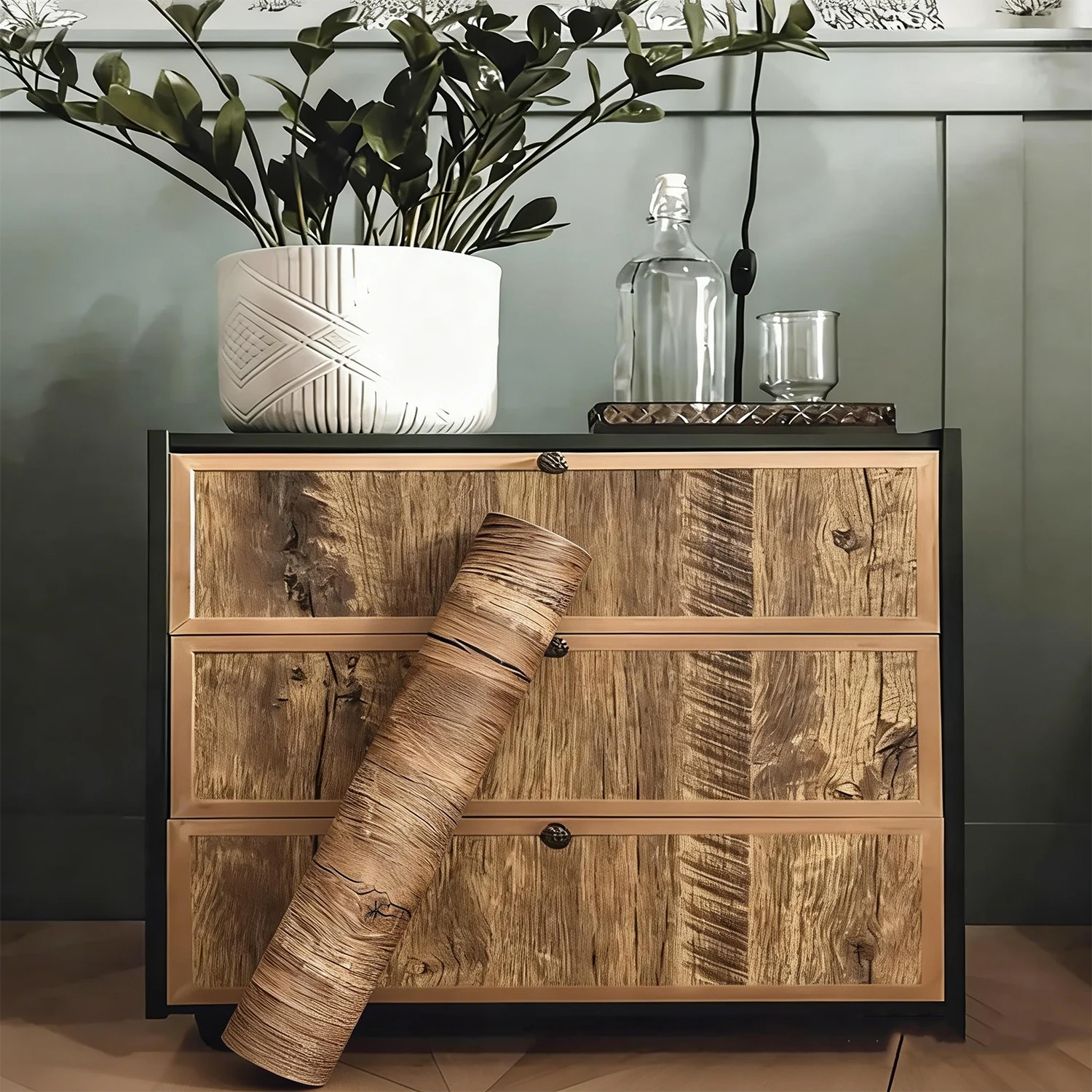 

55cm Wide Wood Grain Home Decor Furniture Waterproof Vinyl Wall Sticker Self Adhesive PVC Wallpaper Kitchen Cabinet Door Sticker