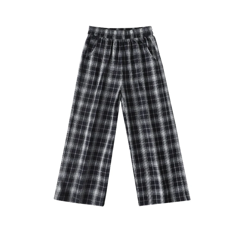

2026 Girls‘ Black White Plaid Loose Pants for Spring Summer, Thin Relaxed Fit Trousers, Breathable Casual Bottoms New Arrival