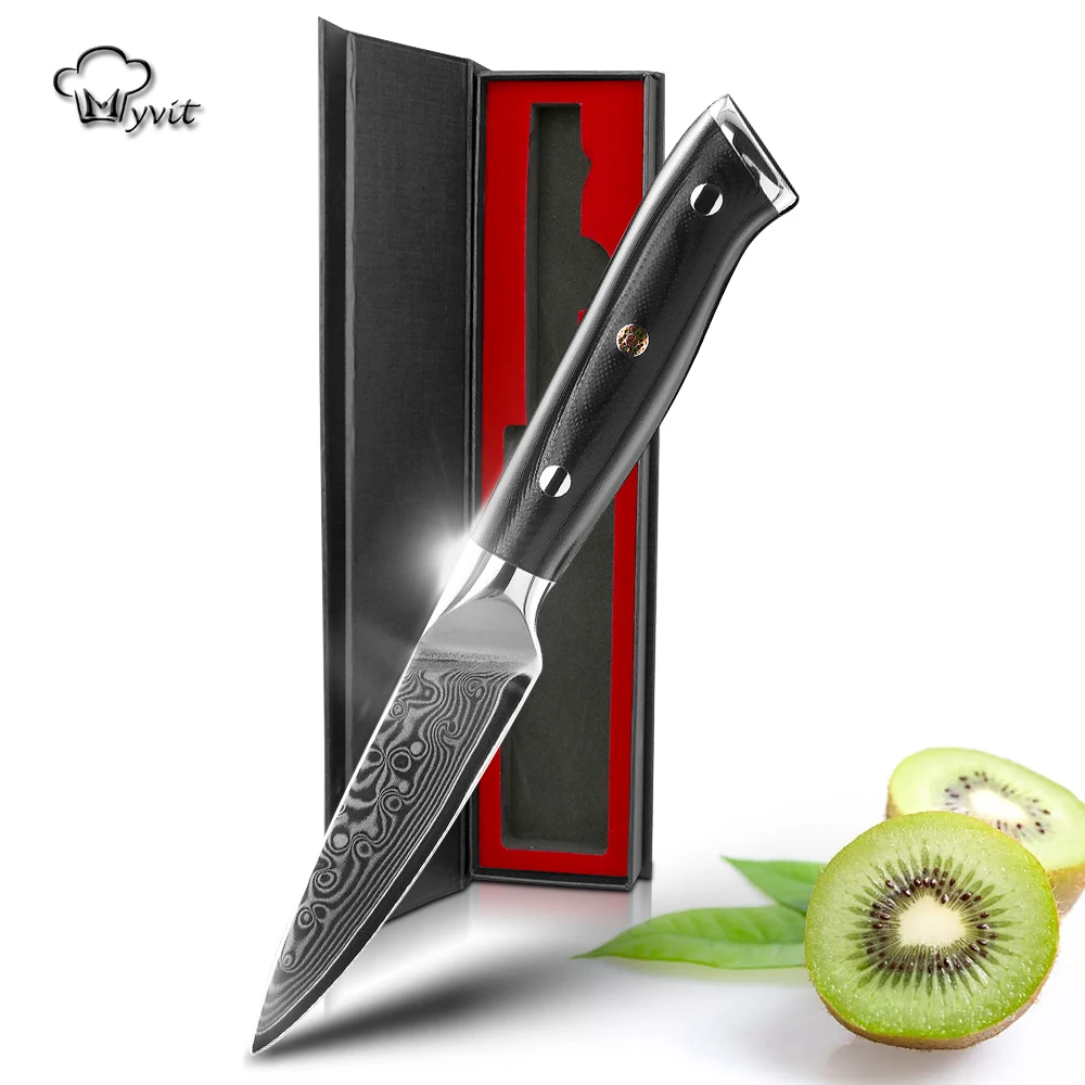 Kitchen Fruit Paring Knife Damascus Steel 3.5inch Peeling Knife Ultra Sharp Full Tang VG10 Handle With Box