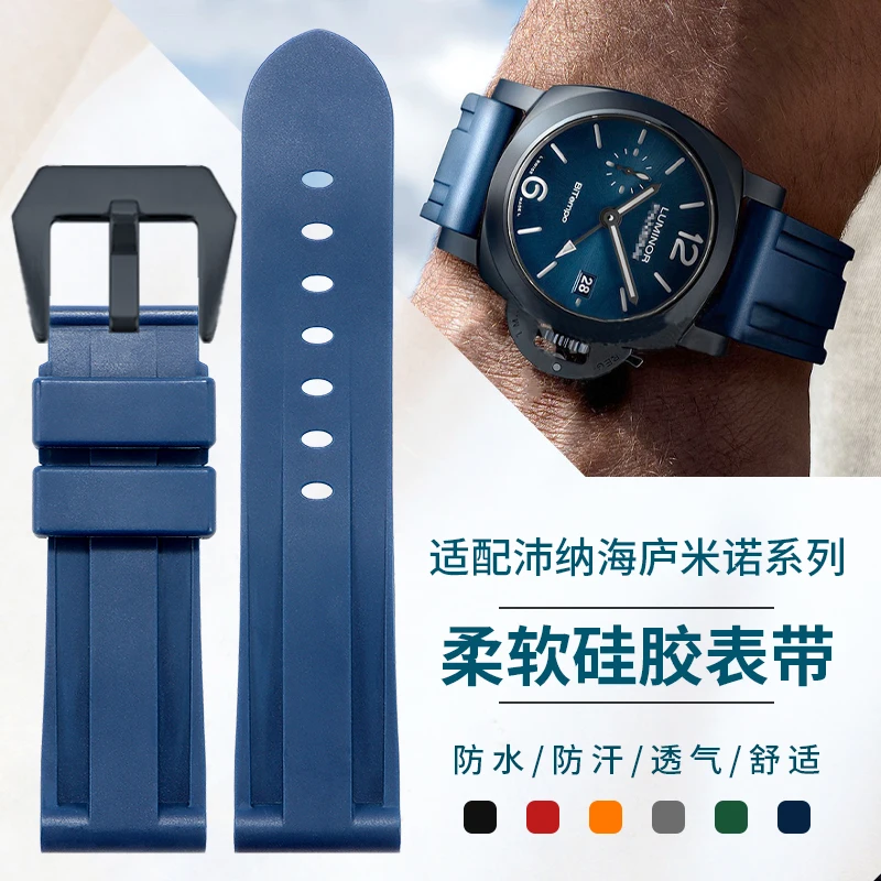 

Силиконовый ремешок для часов, совместимый с мужским резиновым ремешком Panerai Luminor Series PAM441/111 "PAM" — 24 мм