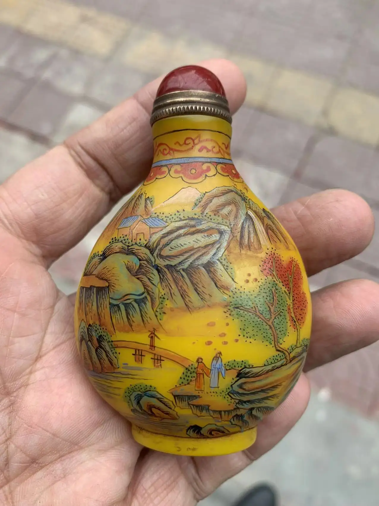 Rare Qing Dynasty  CHINESE Old colour glass  PAINTING SNUFF BOTTLE,Boat Trip,Free shipping